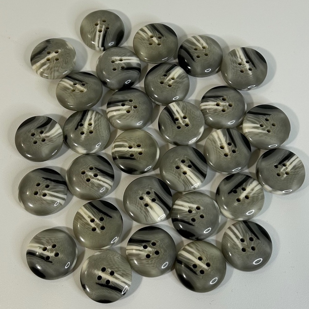 25pc Grey Marbled‎ Swirl Round 4-Hole Sewing Buttons 25mm for Coats and Blazers